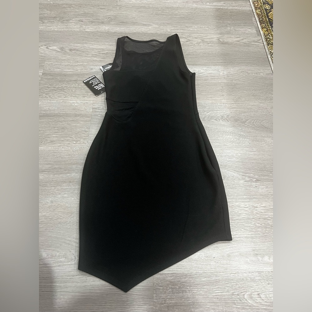 Express - Asymmetrical Mesh Black Mini Dress - 6